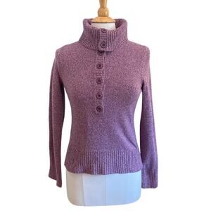 Ann Taylor LOFT Purple Turtleneck Sweater, Buttons, Wool, Angora, Preppy, S